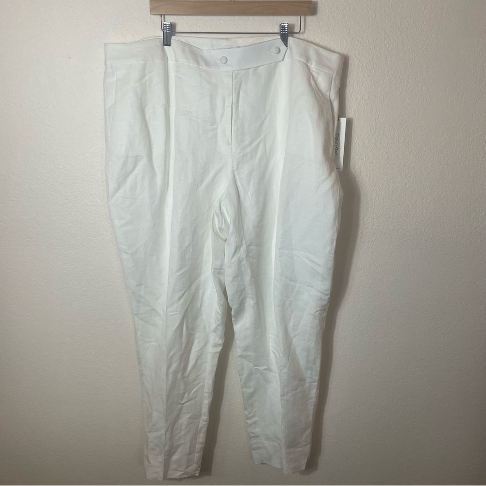 Calvin Klein Linen Blend Pants Trousers - White size‎ 20 NWT Vacation Beach